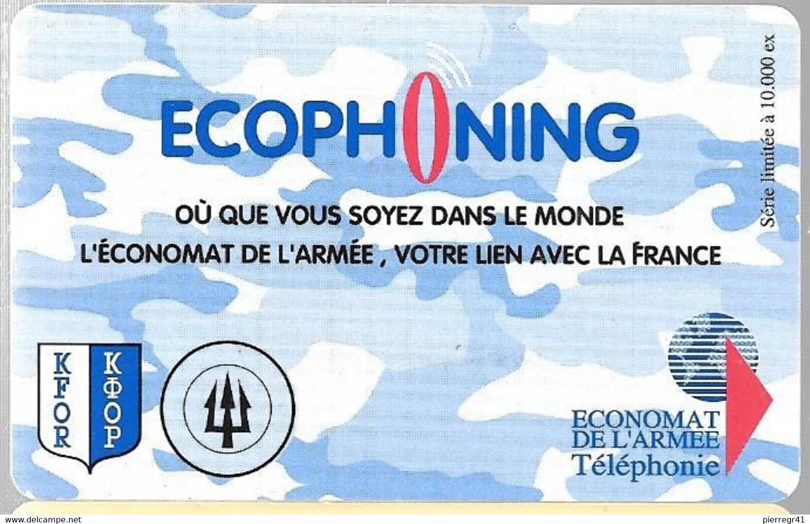 CARTE-PREPAYEE-MILITAIRE- ECOPHONING-DIVISION TRIDANT-BLEU-10000Ex-TBE -  Kaarten Voor Militair Gebruik