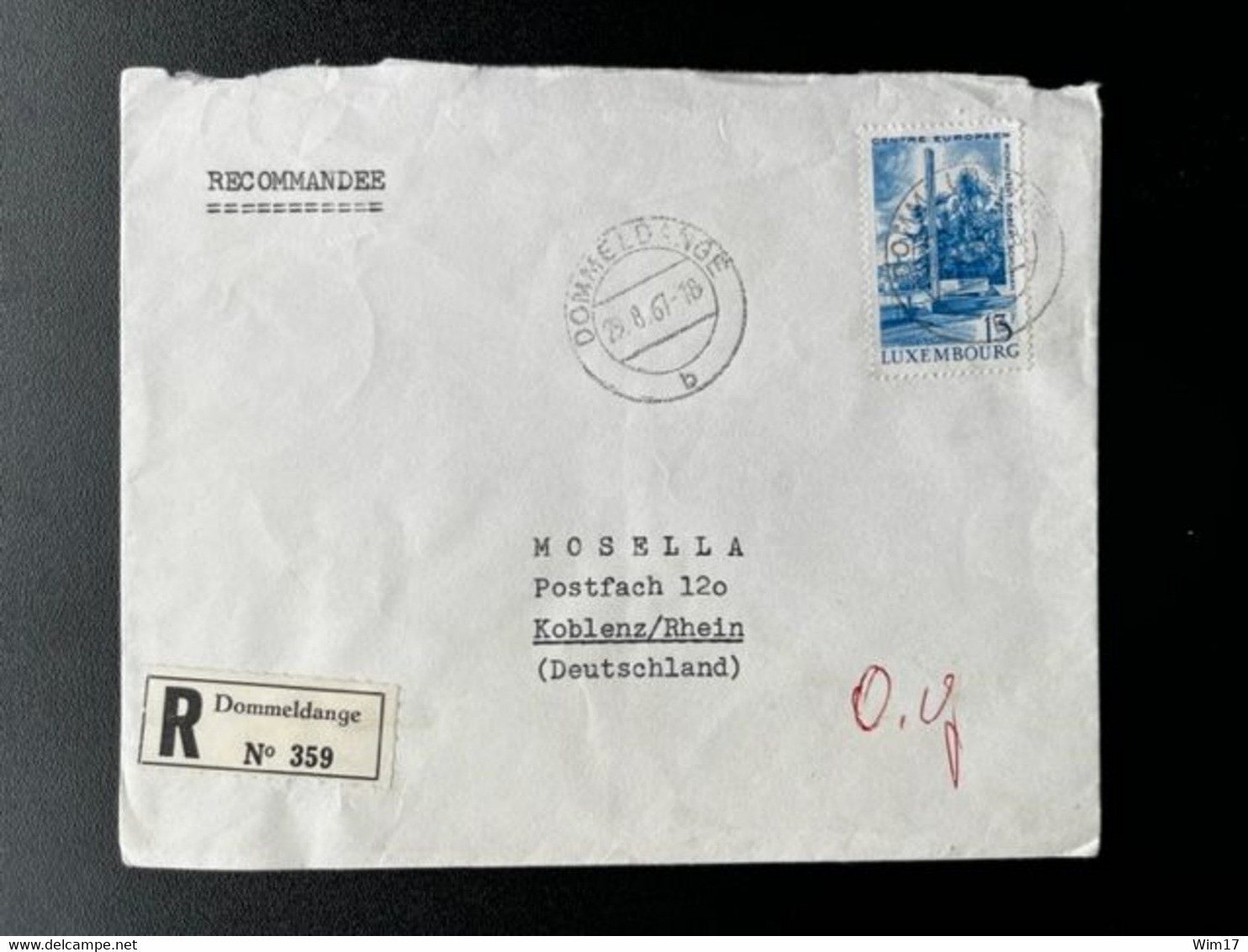 LUXEMBURG 1967 REGISTERED LETTER DOMMELDANGE TO KOBLENZ 29-08-67 LUXEMBOURG RECOMMANDE - Brieven En Documenten