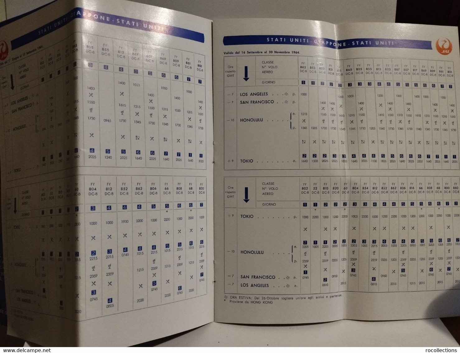 JAL Japan Airlines Timetables And Fares. Italian Edition  1965 - 1966. Folded In 2 - World