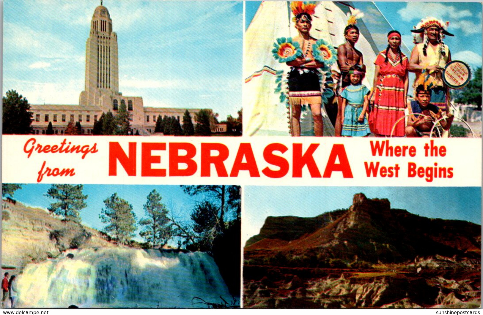 Nebraska Greetings Split View With State Capitol Sioux Indians And More - Autres & Non Classés