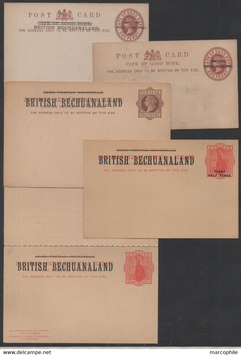 BRITISH BECHUANALAND - QV / 5 ENTIERS POSTALUX - 5 POSTAL STATIONERIES (ref 8178) - 1885-1895 Colonie Britannique
