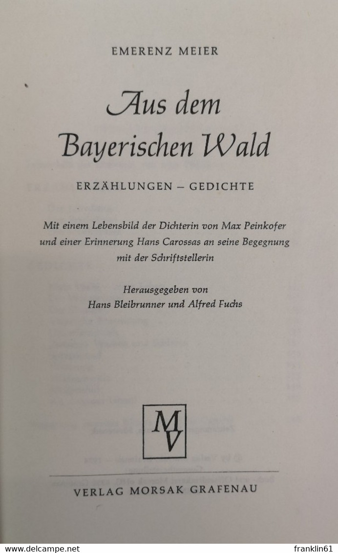 Aus Dem Bayerischen Wald. Erzählungen - Gedichte. - 4. Neuzeit (1789-1914)