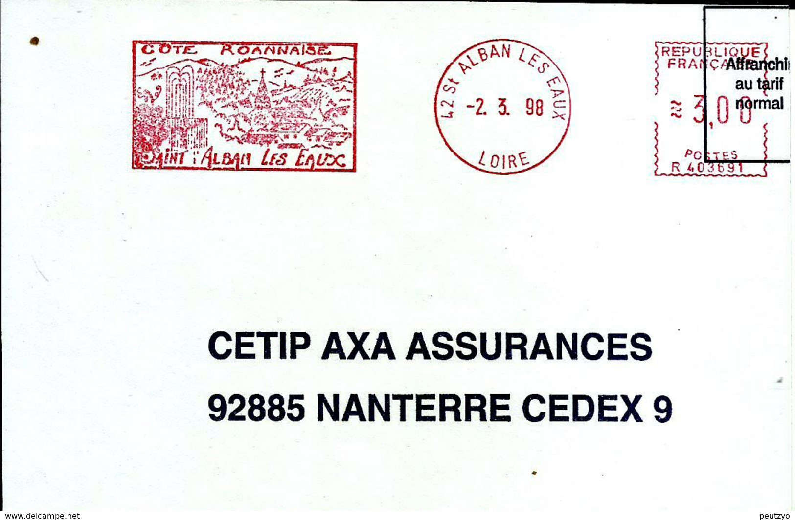 Lettre EMA Alcatel R 1998   Cote Roannaise Fontaine Industrie Metier  42 St Alban Les Eaux A87/28 - Hydrotherapy