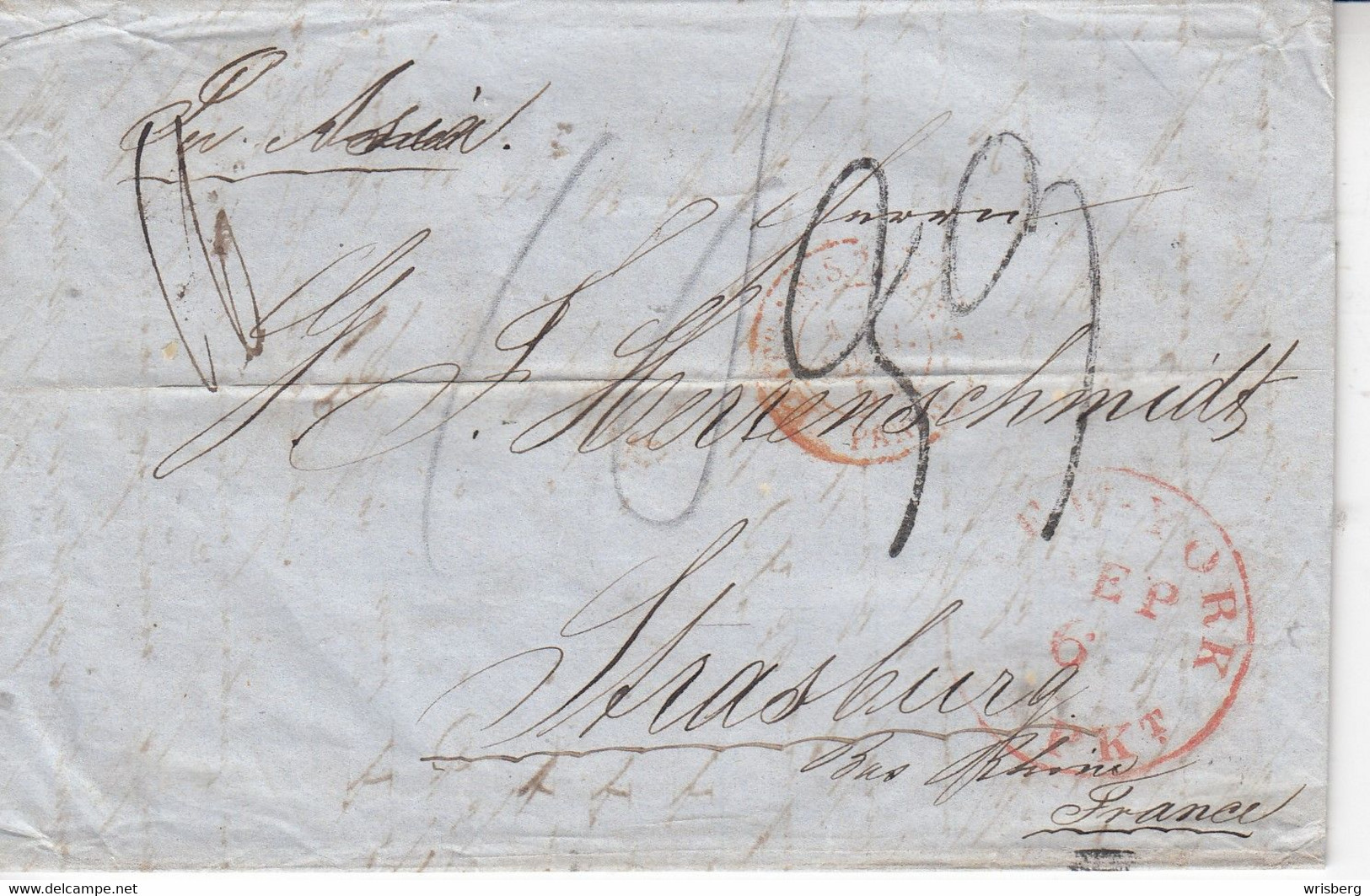 Env.  Obl. NEW YORK  Du 6.sept. 1854  Adressée à STRASBURG  (cachet D'arrivée 18.9.54) - …-1845 Prephilately