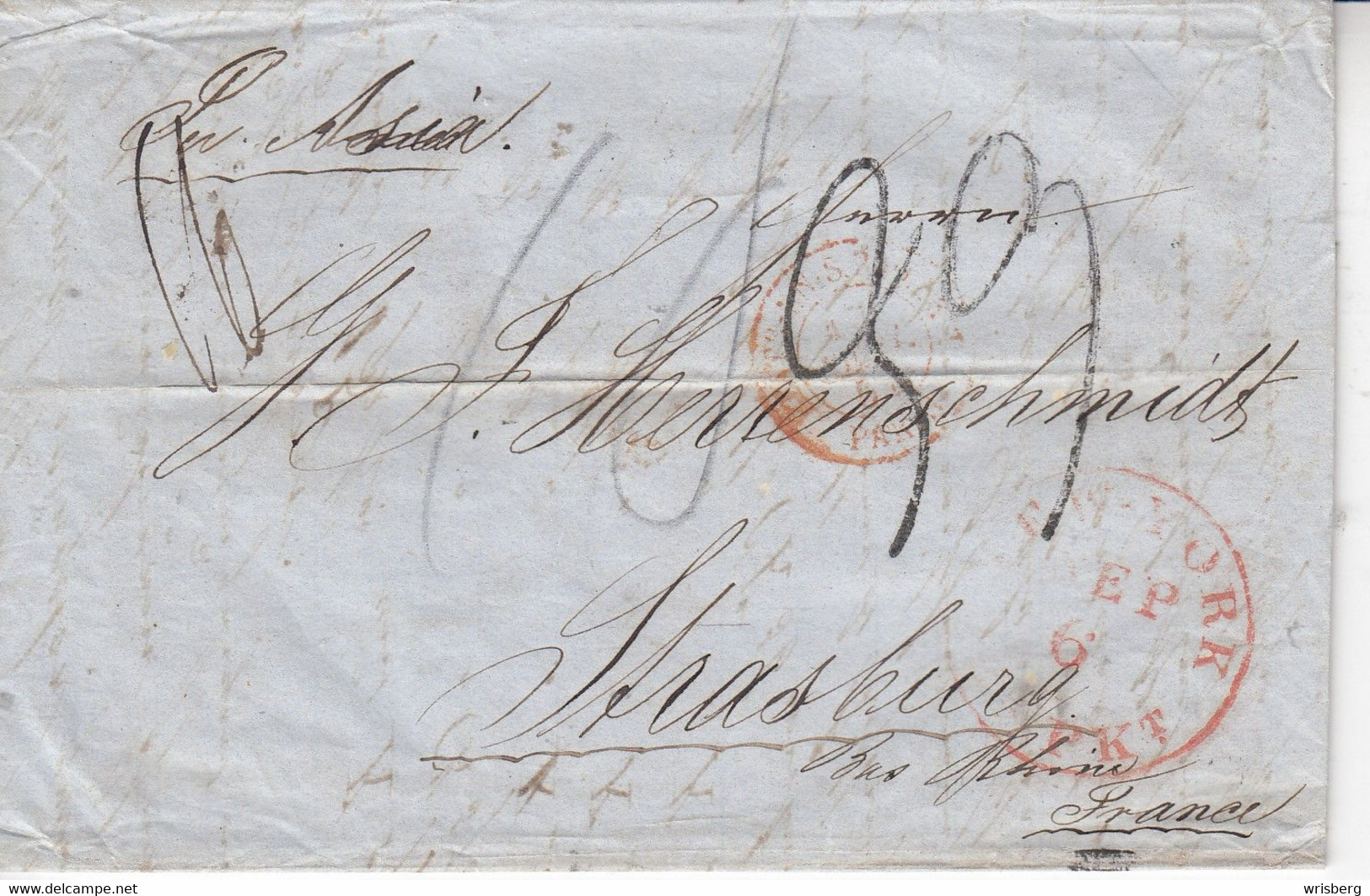 Env.  Obl. NEW YORK  Du 6.sept. 1854  Adressée à STRASBURG  (cachet D'arrivée 18.9.54) - …-1845 Vorphilatelie