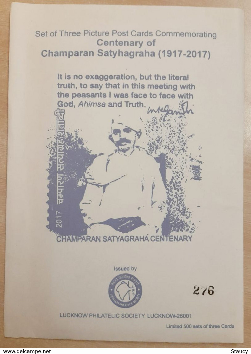 INDIA 2017 Champaran Satyagraha Centenary Mahatma Gandhi LUCKNOW CIRCLE MAX CARD 4v SET SCARCE LIMITED ISSUE - Covers & Documents