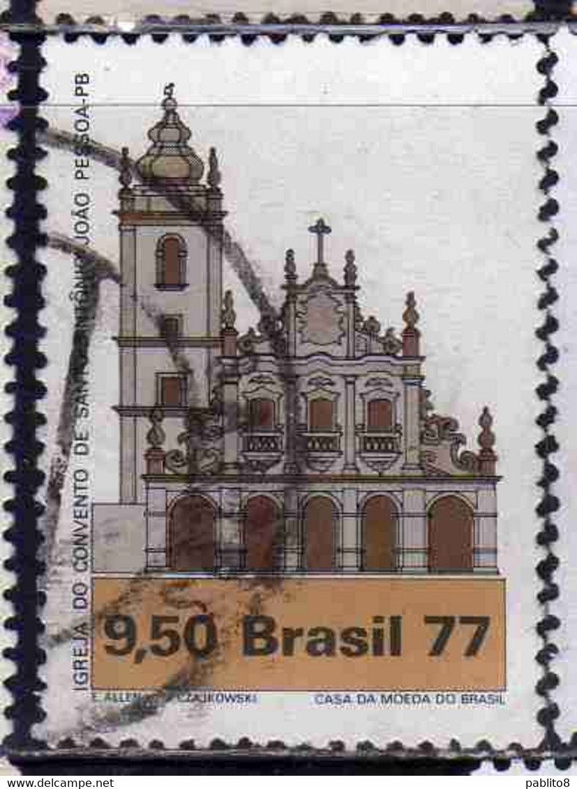 BRAZIL BRASIL BRASILE BRÉSIL 1977 BRAZILIAN ARCHITECTURE ST. ANTHONY CONVENT CHURCH JOAO PESSOA 9.50cr USED USATO OBLIT - Gebraucht