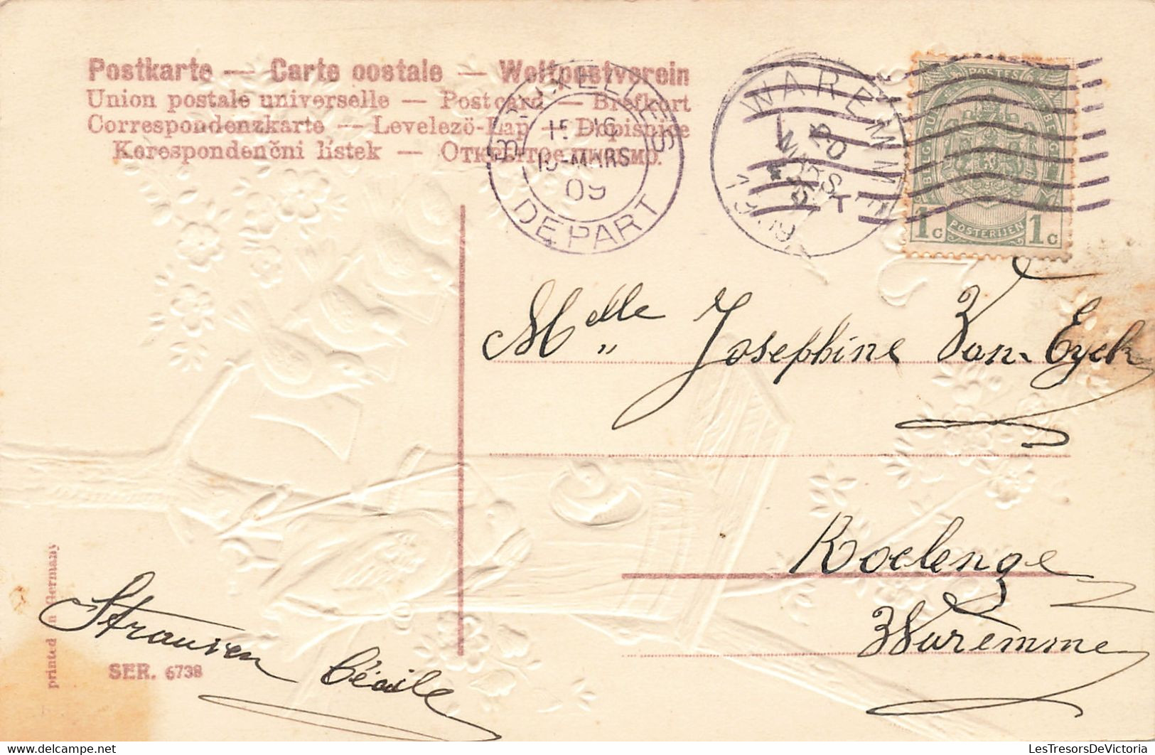 Fantaisies - Animaux Habillés - Bonne Fête - Dorure - Relief - Oblitéré Waremme 1909 - Carte Postale Ancienne - Animaux Habillés