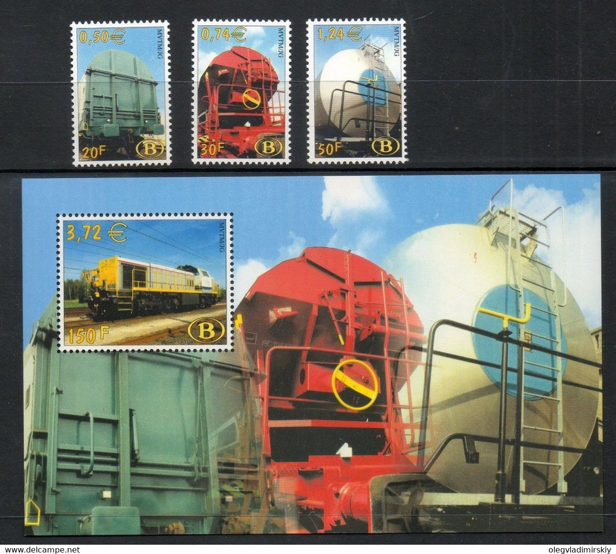 Belgium 2000 Freight Wagons And Locomotives Belgian Railway Post Set Of 3 Stamps And Block Mint - 1996-2013 Vignettes [TRV]