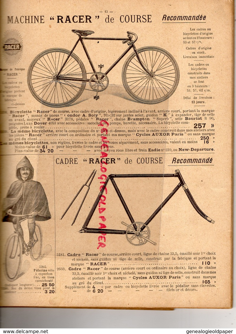 75- PARIS- RARE CATALOGUE MAISON E. DECOSSE -M. THUNN-FOURNITURES VELO-VELOCIPEDIE-1911-144 RUE CHEMIN VERT-CYCLISME RAC