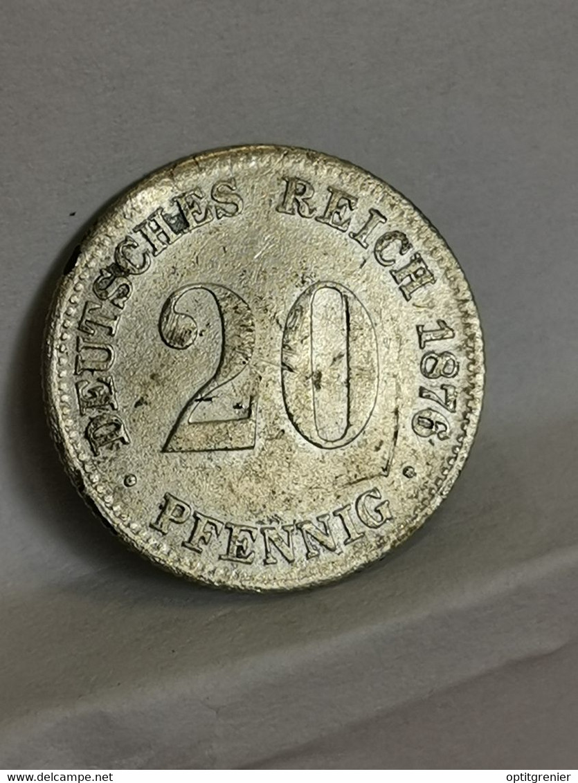 20 PFENNIG ARGENT 1876 G KARLSRUHE WILHELM I TYPE 1 PETIT AIGLE ALLEMAGNE / GERMANY SILVER / UN PEU TORDUE - 20 Pfennig