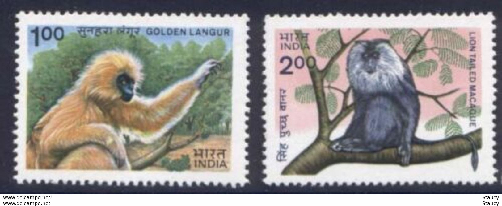 India 1983 GOLDEN LANGUR MACAQUE Wildlife Theme (Sc 1029-30) 2v Set MNH As Per Scan - Chimpancés