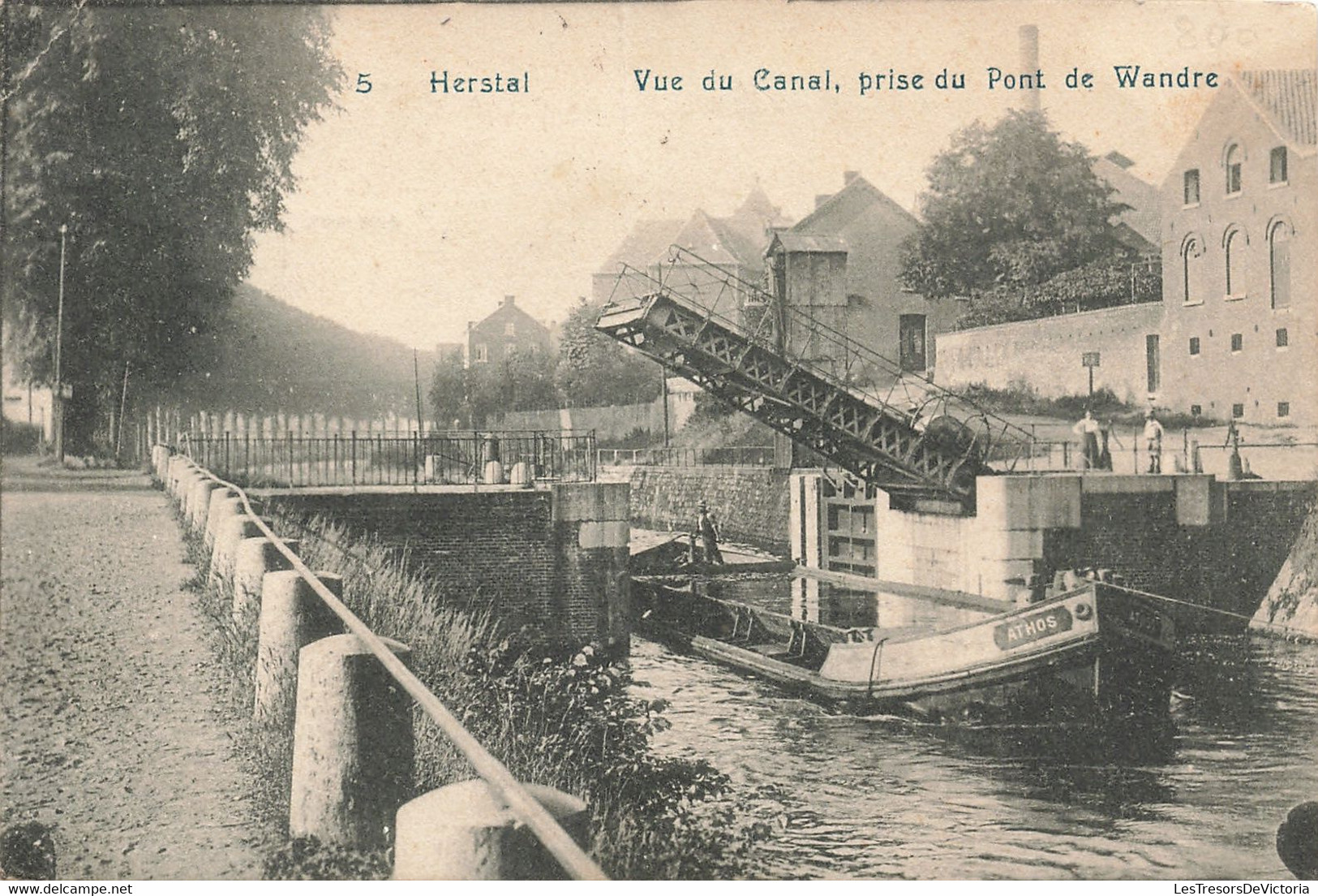 Belgique - Herstal - Vue Du Canal Prise Du Pont De Wandre - Péniche - Pont Levé - Athos - Carte Postale Ancienne - Herstal