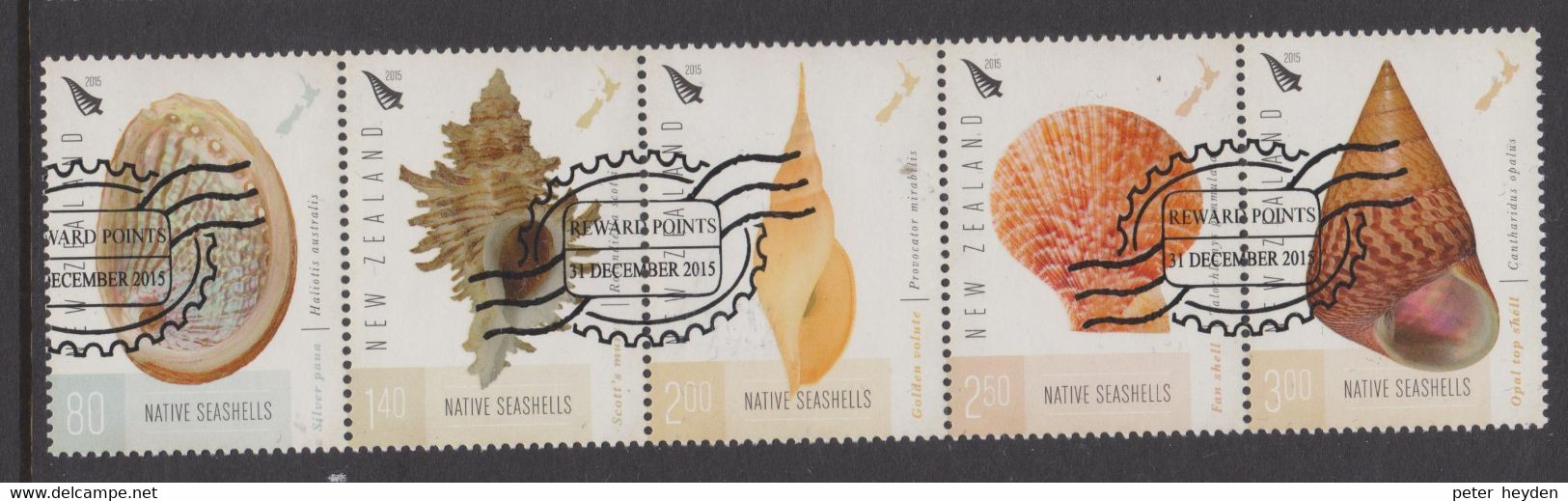 NEW ZEALAND 2015 Native Seashells CTO Strip Mi. 3238 / 42 ~ Rolandiella Scotti, Cantharidus Opalus, Haliotis Australis - Usados