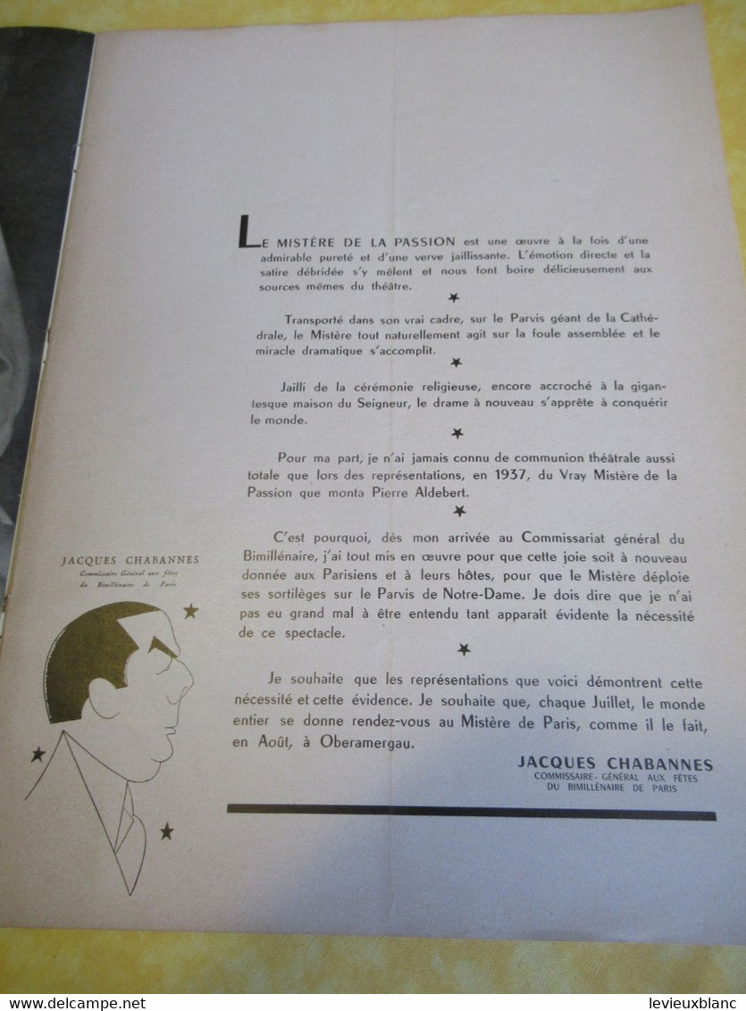 Programme Ancien/Bimillénaire De PARIS/Le Vrai Mystère De La Passion/Sur Le PARVIS NOTRE-DAME/P. Aldebert/1951   PROG345 - Programmi