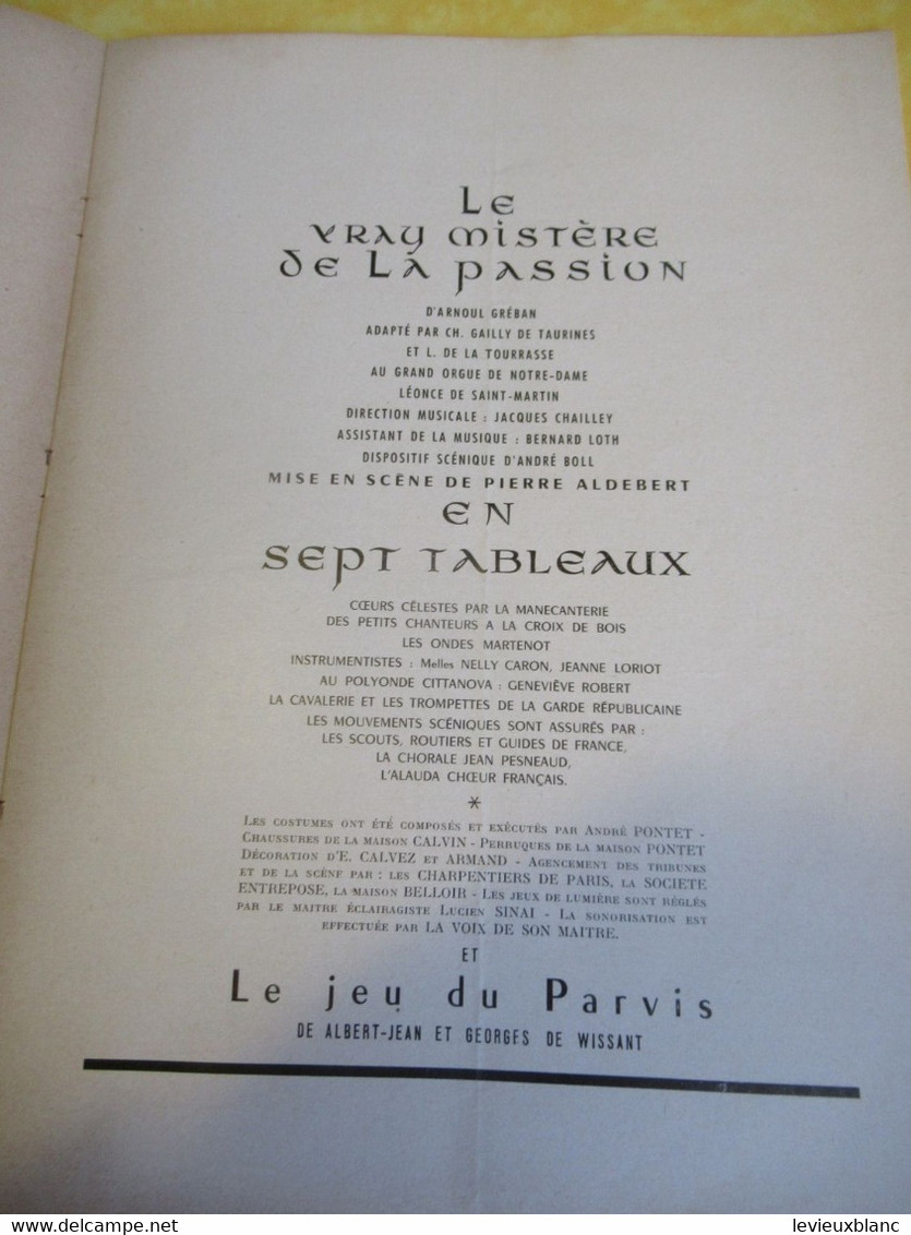 Programme Ancien/Bimillénaire De PARIS/Le Vrai Mystère De La Passion/Sur Le PARVIS NOTRE-DAME/P. Aldebert/1951   PROG345 - Programmi