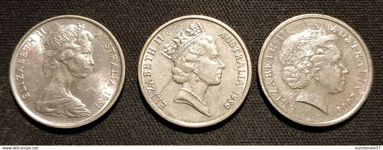 AUSTRALIE - AUSTRALIA - LOT DE 3 PIECES DIFFRENTES - 5 CENTS 1981 - 1989 - 2006 - Elizabeth II - KM 64 - 80 - 401 - 5 Cents