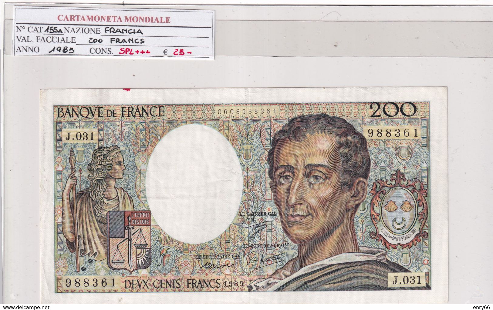 FRANCIA  200 FRANCS 1985  P155A - 200 F 1981-1994 ''Montesquieu''