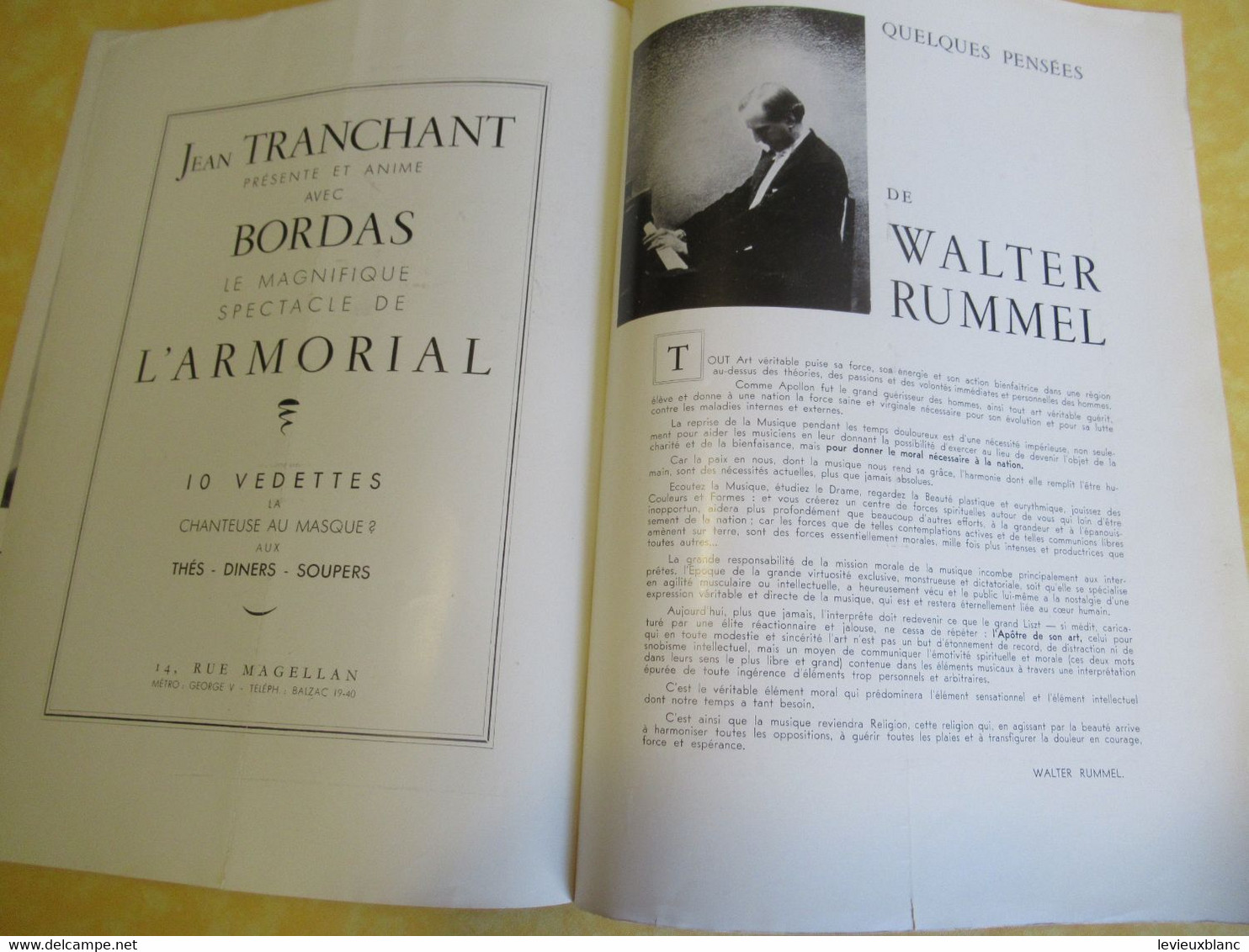 Programme Ancien/Salle PLEYEL/Récital CHOPIN-LISZT/ Walter RUMMEL/Piano Steinway/Dimanche 9 Mars 1941   PROG346 - Programmi