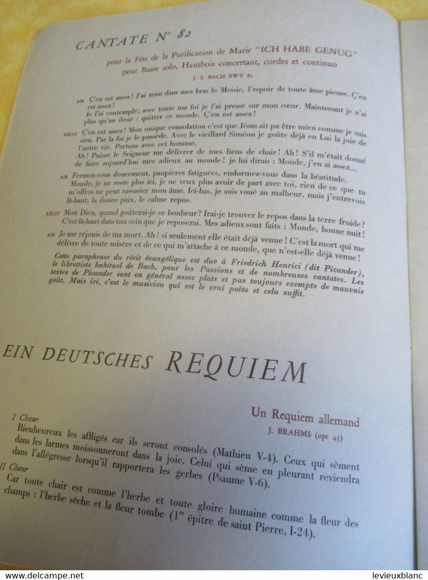 Programme Ancien/Eglise SAINT-EUSTACHE:Concert Spirituel/ Ligue Française Contre Le Cancer/Bach-Brahms/1960      PROG347 - Programmi