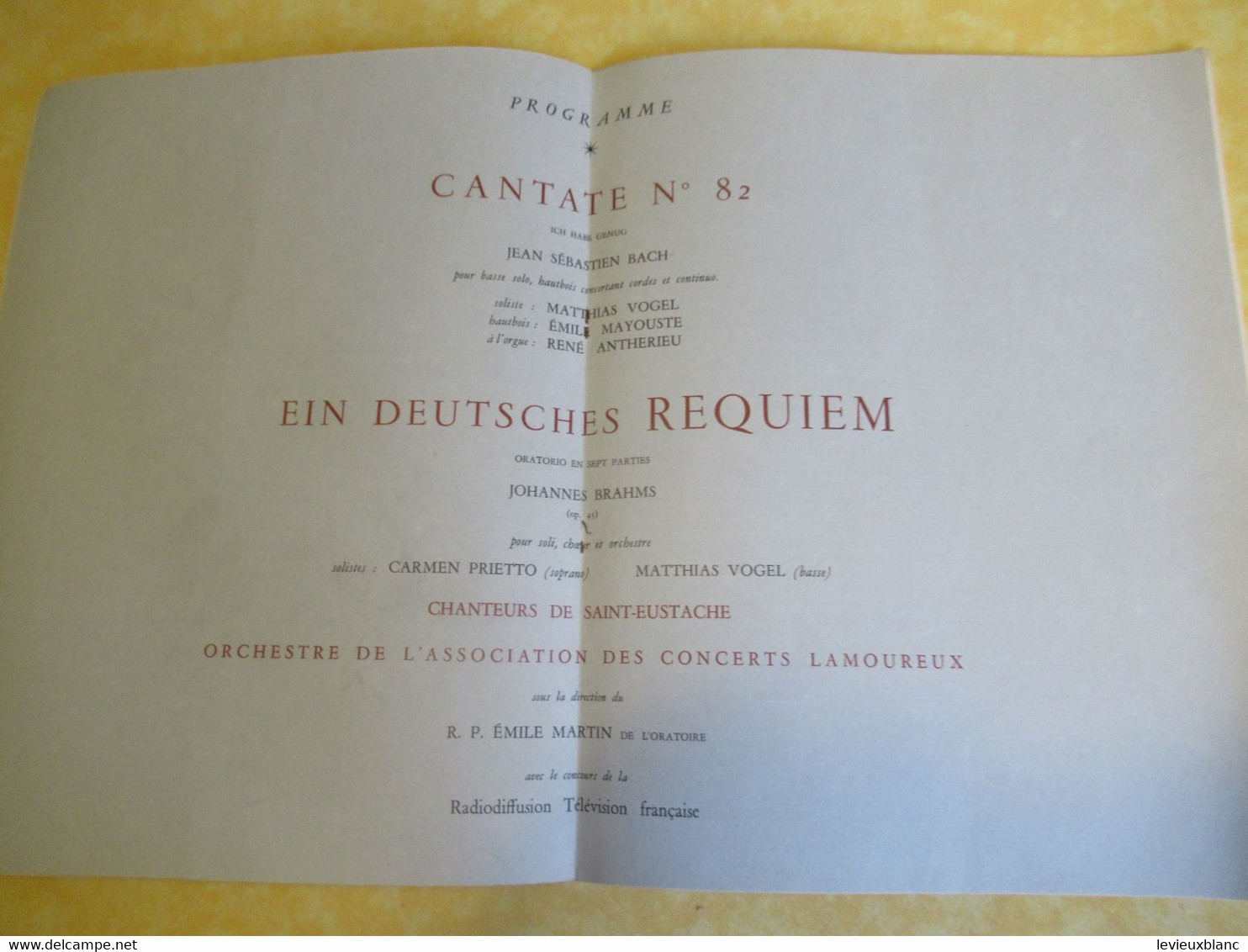 Programme Ancien/Eglise SAINT-EUSTACHE:Concert Spirituel/ Ligue Française Contre Le Cancer/Bach-Brahms/1960      PROG347 - Programmi