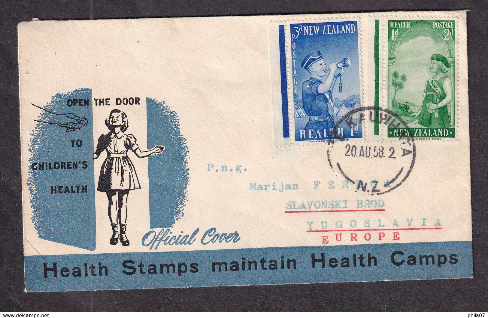 NEW ZEALAND - Commemorative Envelope Sent From Te Kauwgata To Zagreb (Yugoslavia) 1958. Nice Franking And .../ 2 Scans - Storia Postale