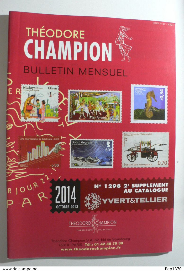 BULLETIN MENSUEL DE THEODERE CHAMPION 2014 (YVERT TELLIER) OCTOBRE 2013 - Nº 1298 - Francia