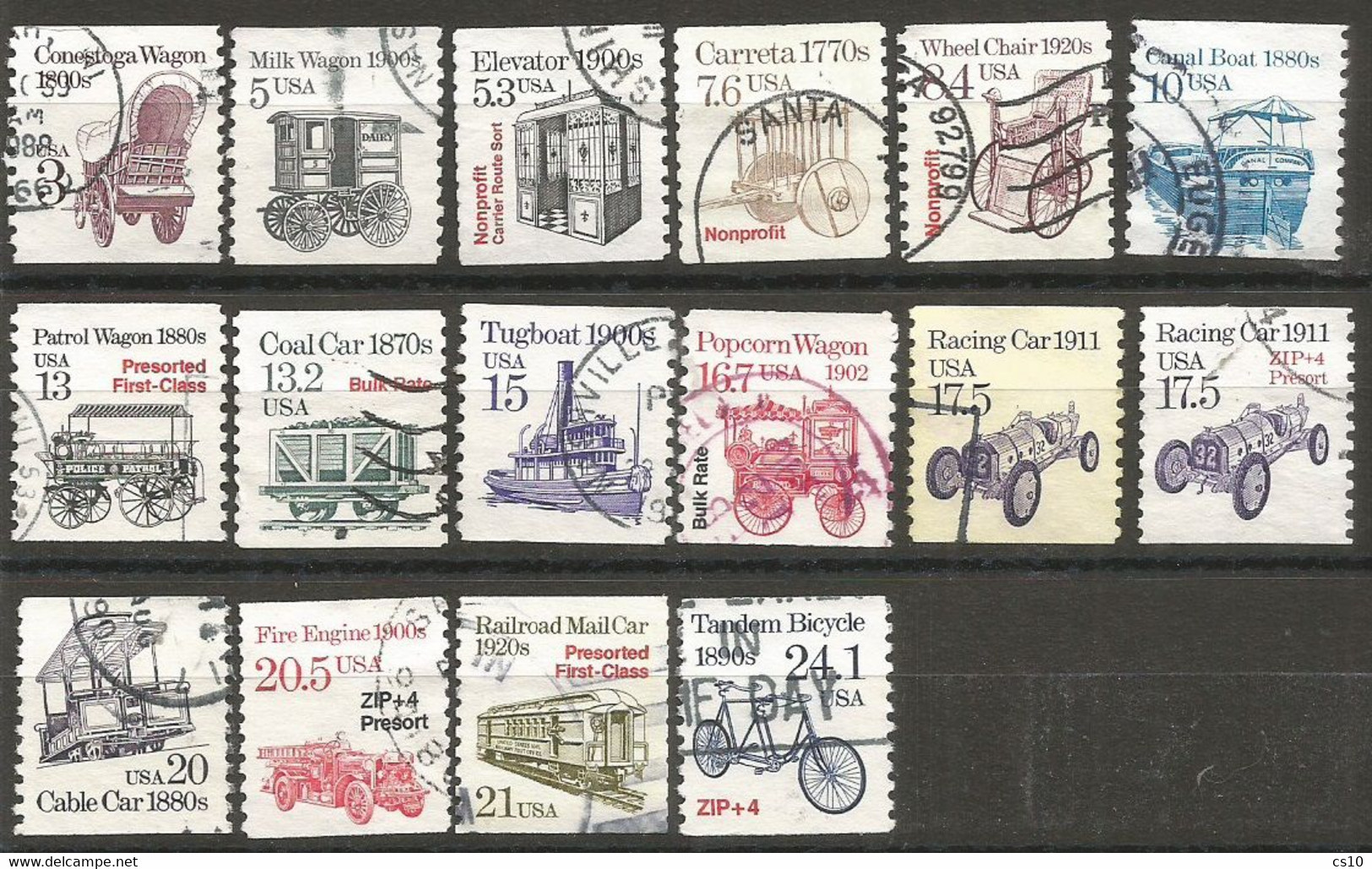 USA 1987/88 Transportation Series - Coils - SC. # 2252/2266 Cpl 16v Set Good/VFUsed - Really Used And Cancelled By USPS - Coils & Coil Singles