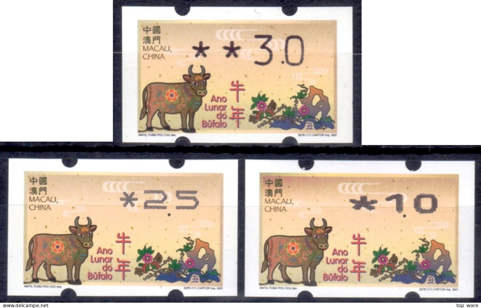 2021 China Macau ATM Stamps Ochse Ox / MNH / Alle Drei Typen Klussendorf Nagler Newvision Automatenmarken Automatici - Automaten
