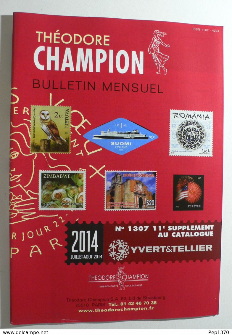 BULLETIN MENSUEL DE THEODERE CHAMPION 2014 (YVERT TELLIER) JUILLET-AOUT 2014 - Nº 1307 - Francia