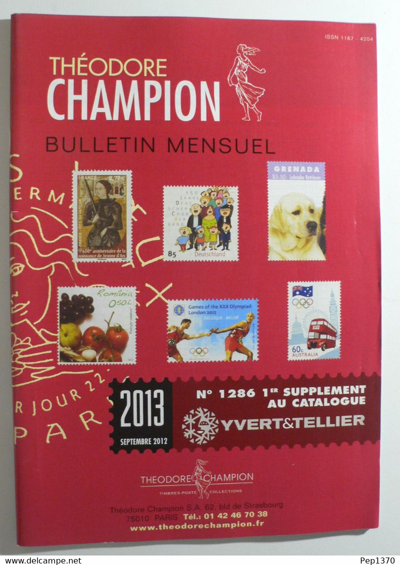 BULLETIN MENSUEL DE THEODERE CHAMPION 2013 (YVERT TELLIER) SEPTEMBRE 2012 - Nº 1286 - Francia