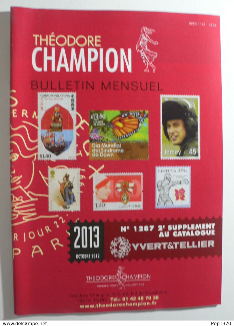 BULLETIN MENSUEL DE THEODERE CHAMPION 2013 (YVERT TELLIER) OCTOBRE 2012 - Nº 1287 - France