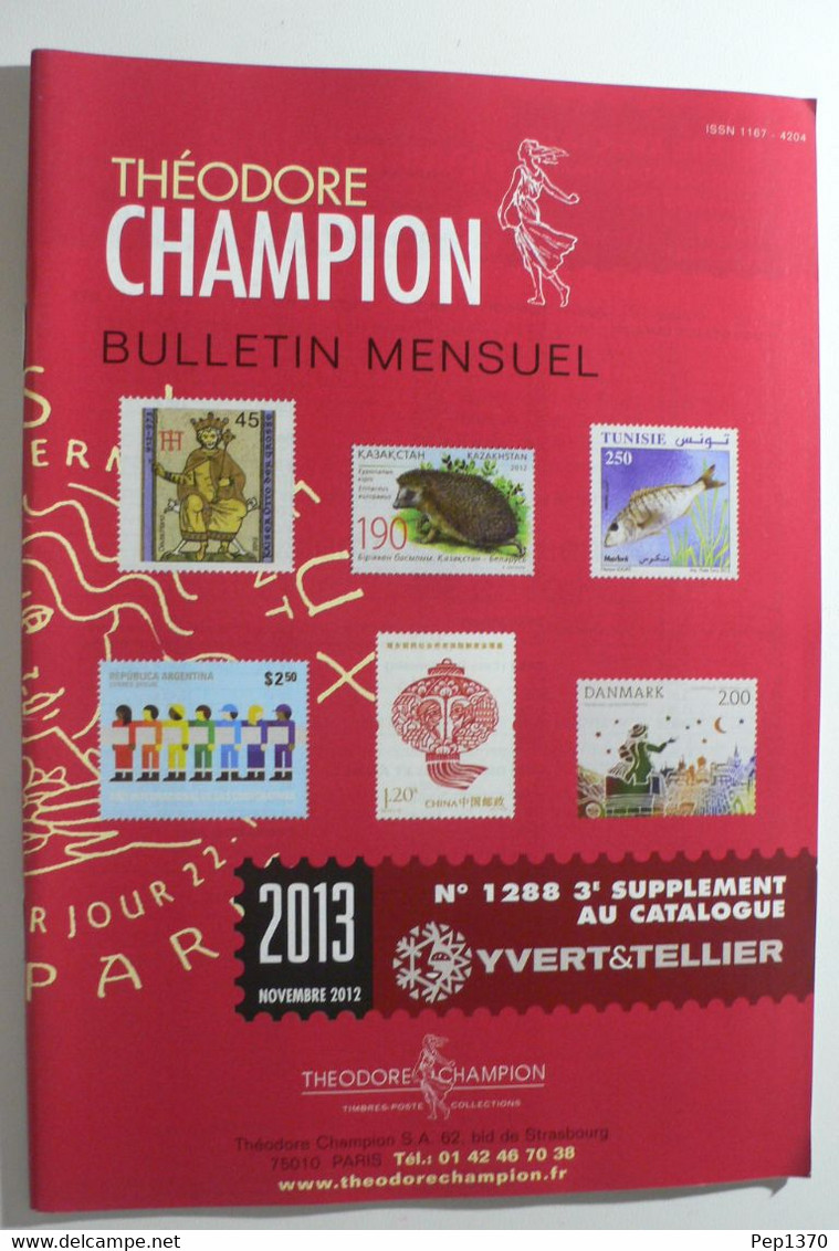 BULLETIN MENSUEL DE THEODERE CHAMPION 2013 (YVERT TELLIER) NOVEMBRE 2012 - Nº 1288 - France