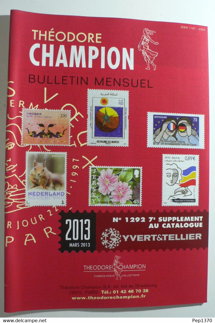 BULLETIN MENSUEL DE THEODERE CHAMPION 2013 (YVERT TELLIER) MARS 2013 - Nº 1292 - Frankrijk