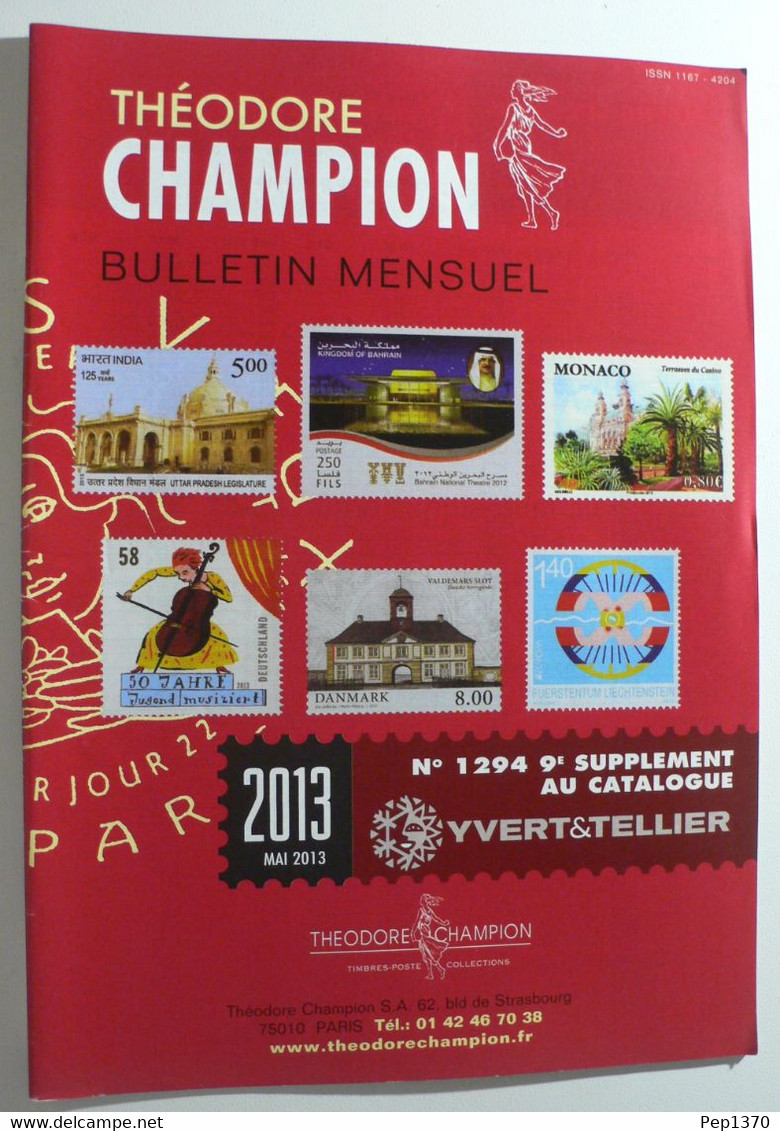 BULLETIN MENSUEL DE THEODERE CHAMPION 2013 (YVERT TELLIER) MAI 2013 - Nº 1294 - France