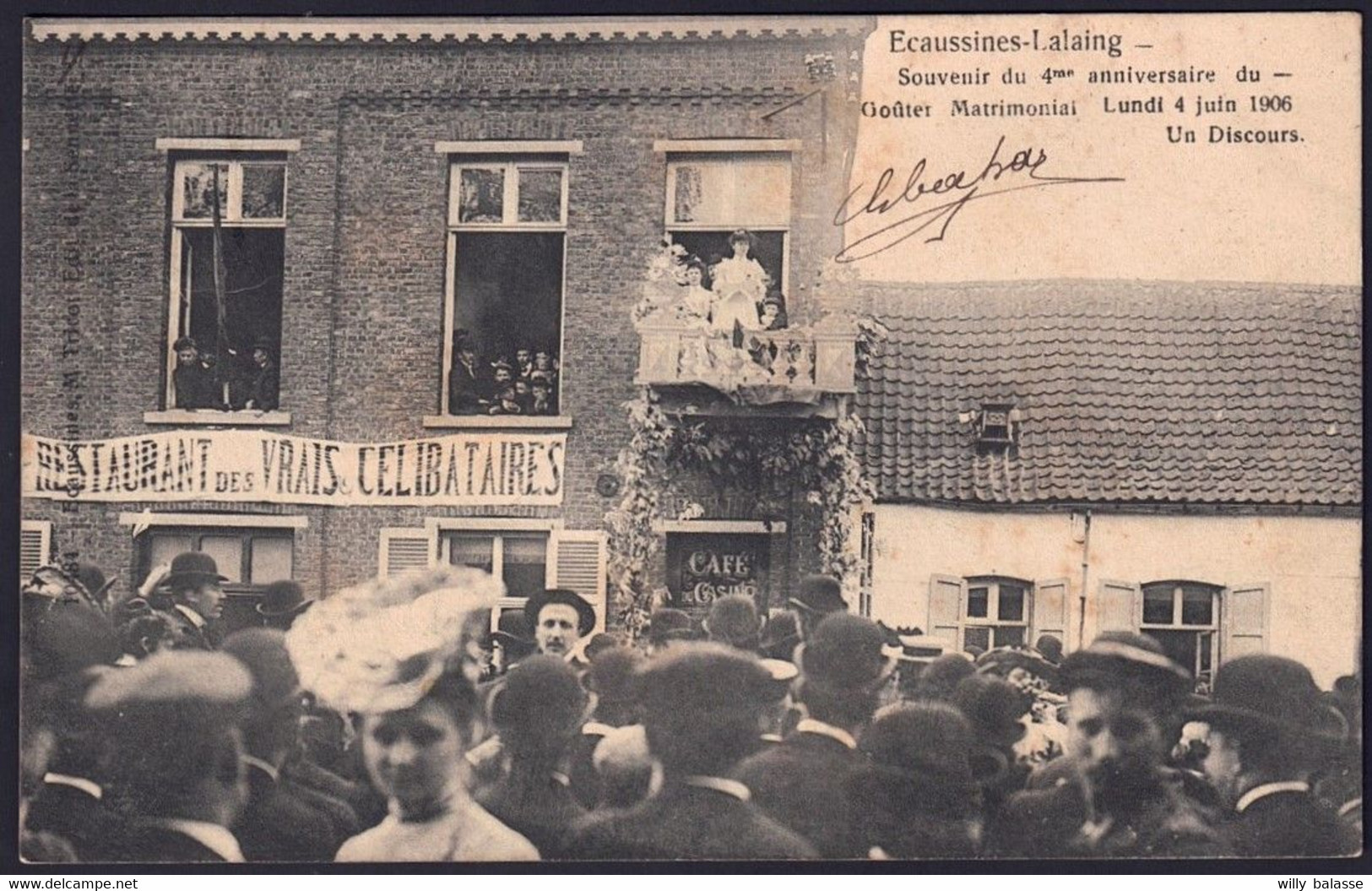 +++ CPA - ECAUSSINNES LALAING - ECAUSSINES - Souvenir Anniversaire Goûter Matrimonial 1906 - Discours - Café  // - Ecaussinnes