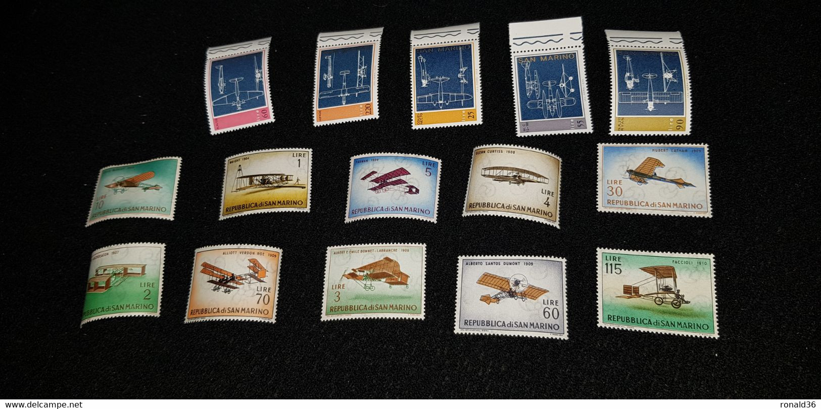 Lot 15 Timbres Postes SAINT MARIN Repubblica Di SAN MARINO Timbre Neuf Thème Avion Ancien Aviation En Lire 115 30 90 60. - Collezioni & Lotti