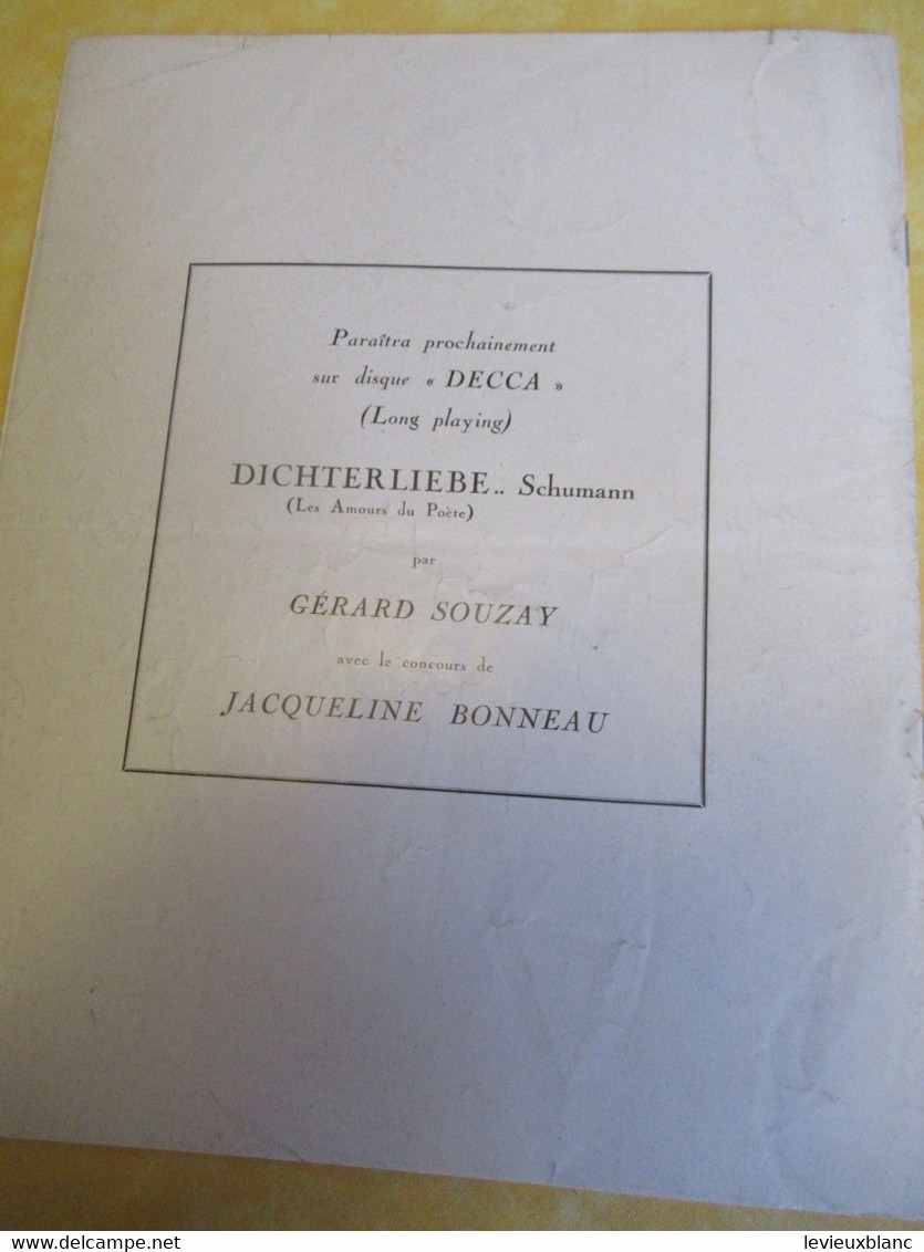 Programme Ancien/Salle GAVEAU/ Gérard SOUZAY / Jacqueline BONNEAU/Piano Gaveau//1951     PROG348 - Programmi