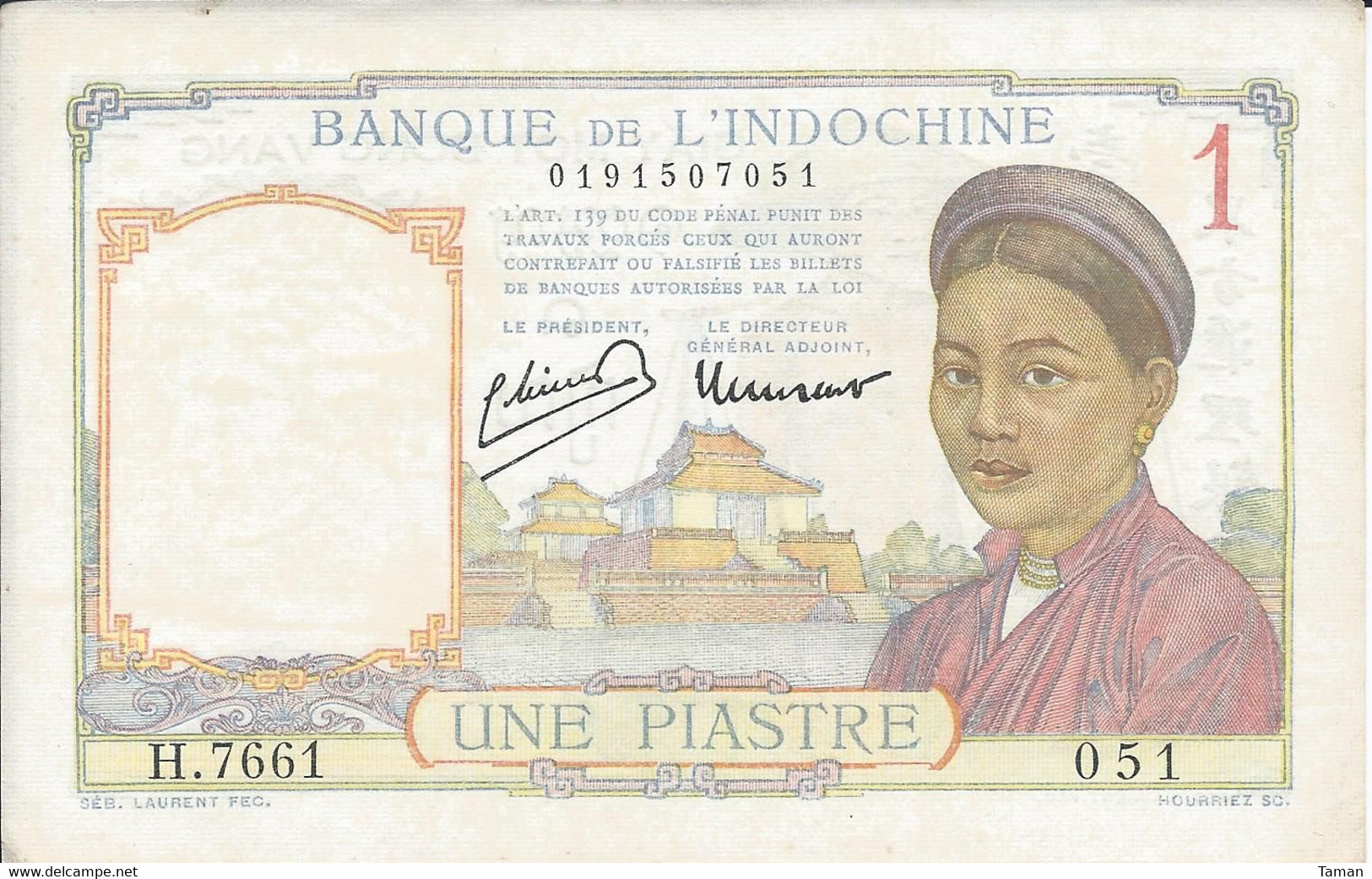 INDOCHINE  -  1  Piastre   Nd(1946)   -- UNC -- - Indochine