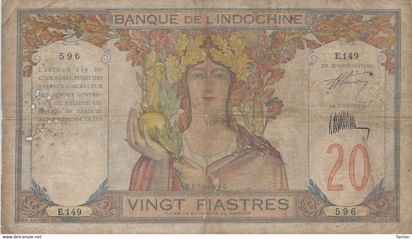 INDOCHINE  -  20 Piastres Nd(1928)  -  Indochina - Indochine