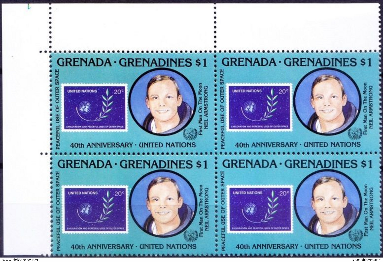 Grenada Grenadines 1985 MNH Blk, Neil Armstrong, Space, Lt Up Corner - North  America