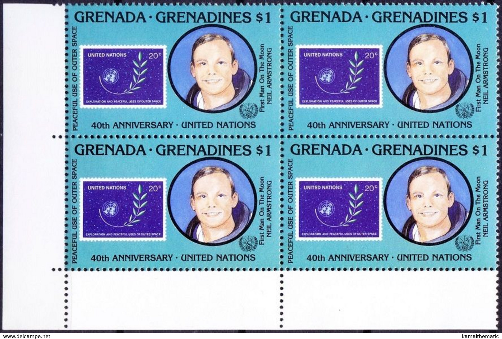 Grenada Grenadines 1985 MNH Blk, Neil Armstrong, Space, Lt Lo Corner - América Del Norte
