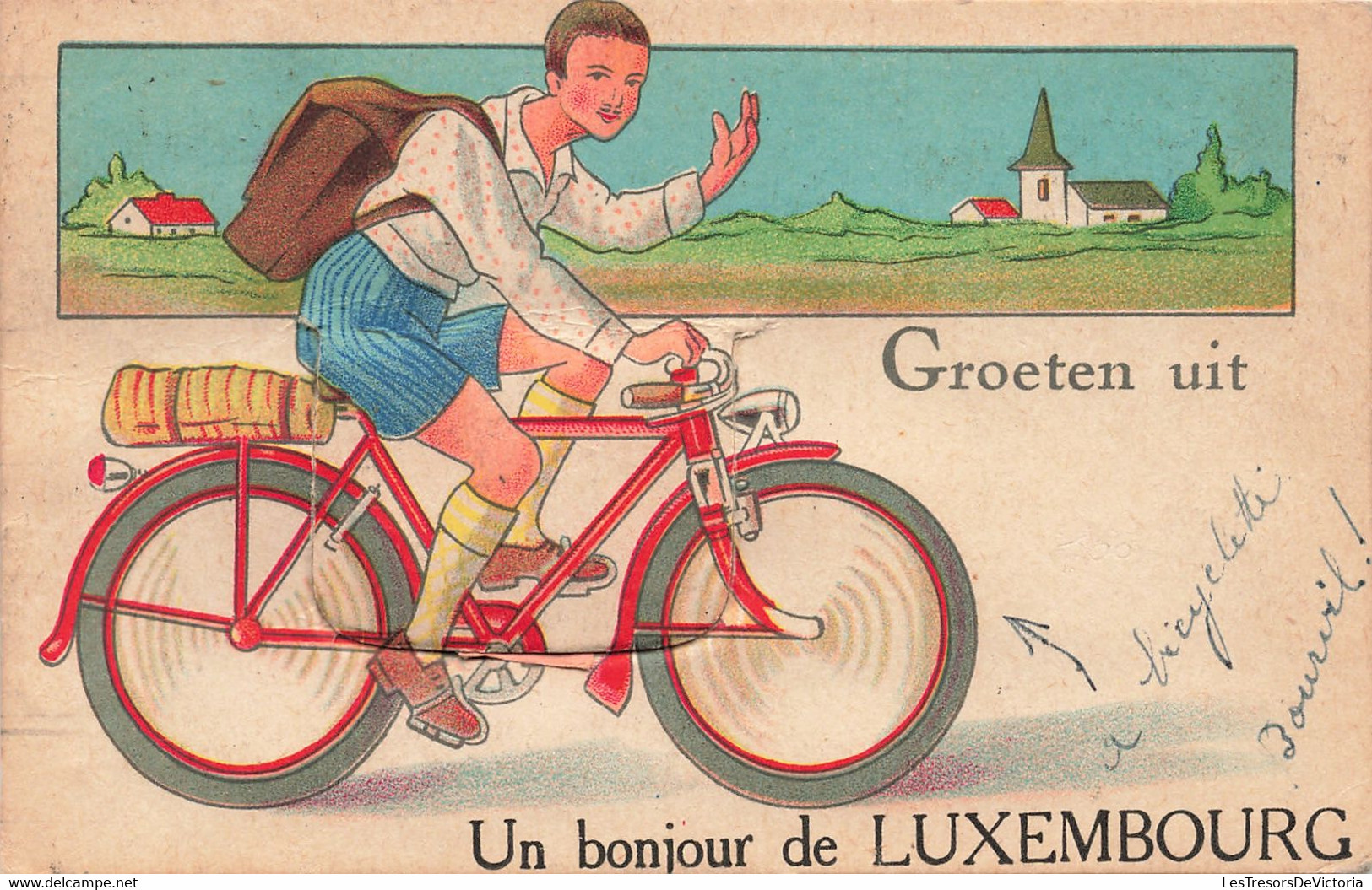 Carte Système - Un Bonjour De Luxembourg - Colorisé - Cycliste - Groeten Uit - Carte Postale Ancienne - A Systèmes