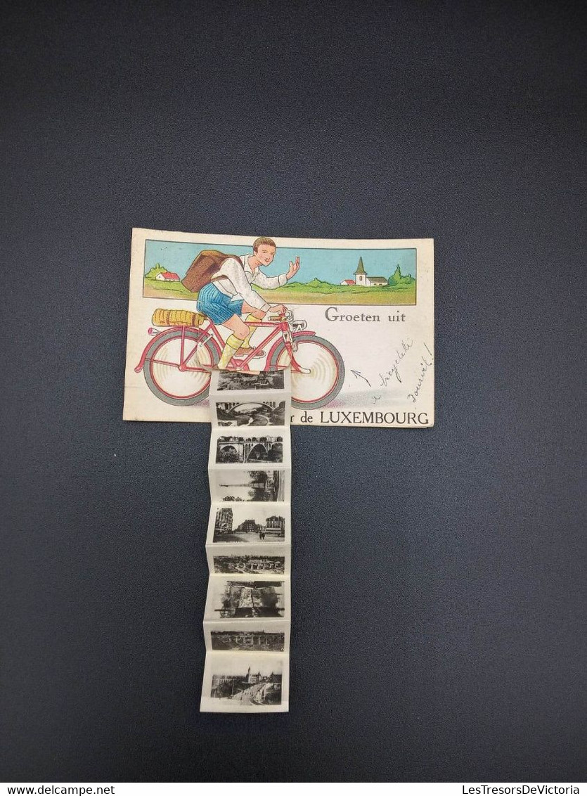 Carte Système - Un Bonjour De Luxembourg - Colorisé - Cycliste - Groeten Uit - Carte Postale Ancienne - Cartoline Con Meccanismi
