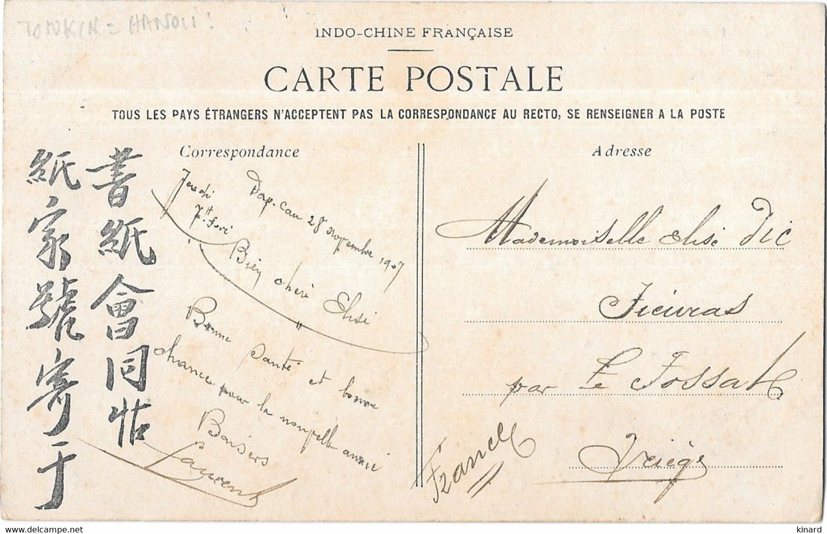 CPA DE... DAP CAU..TONKIN  1907. TBE SCAN - Lettres & Documents