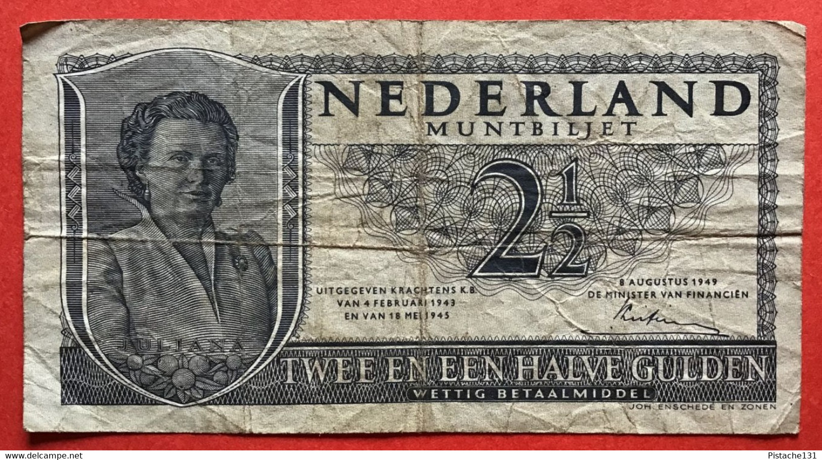 NEDERLAND 1943 - 45  TWEE EN EEN HALVE GULDEN - 2 1/2 GULDEN - 2 1/2  Florín Holandés (gulden)