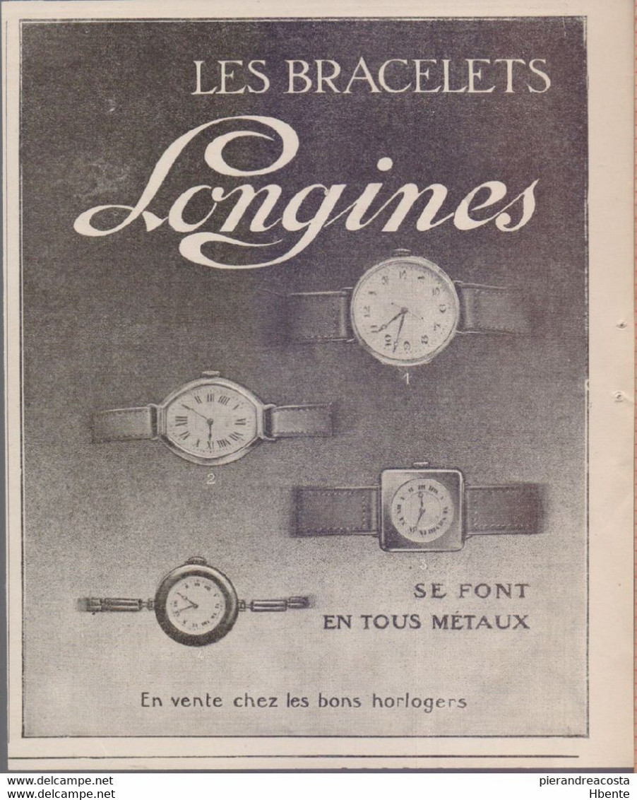 Publicité 1916 Longines Bracelets Tous Métaux Montres Horlogers - Watch Advertising - Parijs