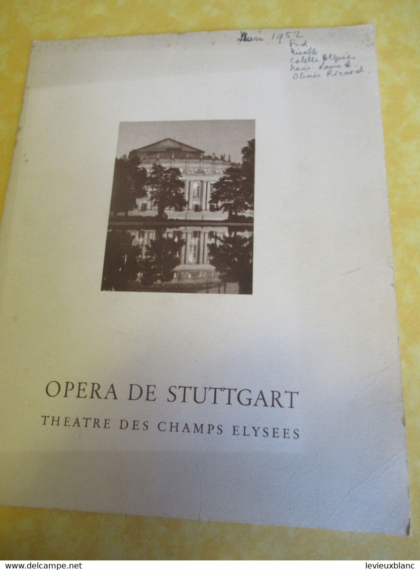 Programme Ancien/Théâtre Des Champs-Elysées/ Opéra De STUTTGART/ Tristan Et Isolde/Wagner /mars 1952    PROG350 - Programma's