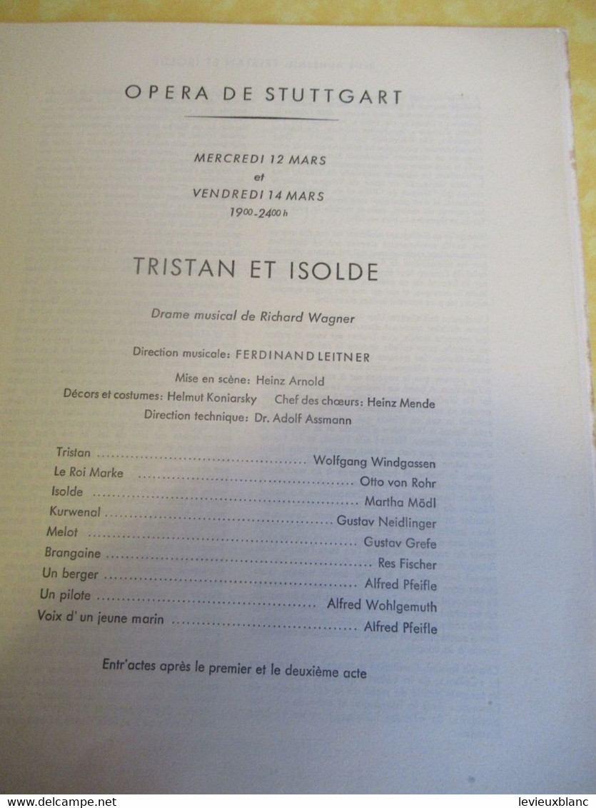 Programme Ancien/Théâtre Des Champs-Elysées/ Opéra De STUTTGART/ Tristan Et Isolde/Wagner /mars 1952    PROG350 - Programmi