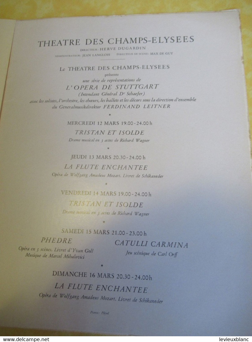 Programme Ancien/Théâtre Des Champs-Elysées/ Opéra De STUTTGART/ Tristan Et Isolde/Wagner /mars 1952    PROG350 - Programmi